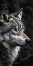 Intense gaze of a majestic grey wolf in natural setting