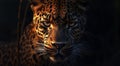 Intense gaze of a majestic leopard in the shadows Royalty Free Stock Photo