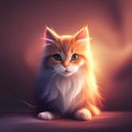 Fluffy Orange, White Cat with Intense Gaze in Soft Light, Generative AI