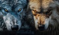 Intense gazes of two wolves showcasing their power, AI generative Royalty Free Stock Photo