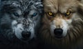 Intense gazes of two wolves showcasing their power Royalty Free Stock Photo