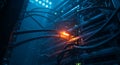Intense glow of data transmission in a server rack Royalty Free Stock Photo
