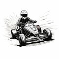 Intense Go-kart Racing Vector Sketch - Black And White Realism