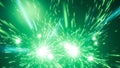 Intense green sparks and light streaks exploding in a dark abstract space Royalty Free Stock Photo
