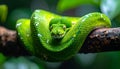 Intense Green Tree Python Coiled on a Jungle Branch Royalty Free Stock Photo