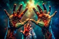 Intense Horror Stock Photo Distorted Skeletal Hands Reaching Out in a Terrifying Grotesque Pose