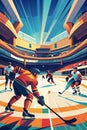 Intense Ice Hockey Match in a Vibrant Stadium Illustration