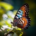 Intense Lighting: Colored Butterfly On Leaf - Topcor 58mm F14 Royalty Free Stock Photo