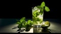 Intense Lighting Mojito: Mint Infused Drink With Limes And Leaves