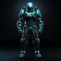 Intense Lighting And Shadow: The Blue And Black Alien Armor