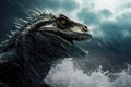 Intense Lizard Monster In Violent Ocean Storm