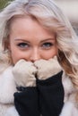 Intense look of a woman in winter