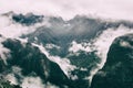 Intense low clouds on the Andes. Inca Trail. Peru. No people. Royalty Free Stock Photo