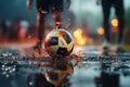 Intense moment, footballers close-up, precision kick at free-kick point, soccer ball poised