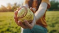 Intense moment softball pitcher s hand in action at release, capturing summer olympic games essence Royalty Free Stock Photo