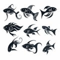 Intense Movement: Black Fish Logo Set On White Background Royalty Free Stock Photo