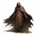Intense Movement Expression: Dark Brown And Bronze Lich In Ritualistic Robe Royalty Free Stock Photo