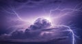 Intense Night Thunderstorm with Purple Clouds Royalty Free Stock Photo