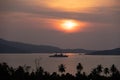 Amazing asian sunset with warship