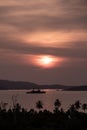 Amazing asian sunset with warship