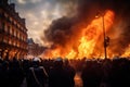 Intense Paris demonstration fire. Generate Ai Royalty Free Stock Photo