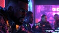 Intense Portrait of a Focused Cyberpunk Character in Neon Lighting