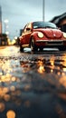 Intense rain, car tires create artistic ripples on wet road Royalty Free Stock Photo