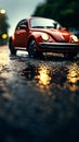 Intense rain, car tires create artistic ripples on wet road Royalty Free Stock Photo