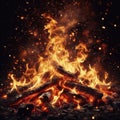 Intense Real Fire Flames Engulfing a Dark Background in Dramatic Overlay