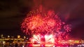 Intense red fireworks in front of Quebec City