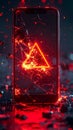 Shattered Smartphone with Glowing Warning Symbol Royalty Free Stock Photo