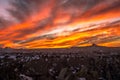 Intense red sunset over the rocky Cappadocia, Turkey