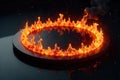 Intense ring of fire encircling a dark reflective surface with embers and sparks. Generative AI Royalty Free Stock Photo