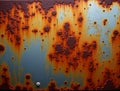 Intense Rust Streaks and Oxidized Patches on Worn Metal Panel Creating an Industrial Texture Background Royalty Free Stock Photo