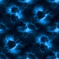 Intense seamless pattern featuring vibrant electric blue lightning bolts striking through dark stormy night clouds creating a Royalty Free Stock Photo