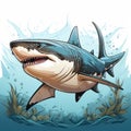 Intense Shading Colored Cartoon Style Shark Illustration
