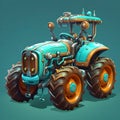 Intense Shading And Detailed Design: Blue And Orange Robot Tractor