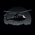 Intense Shading Noir Comic Art: Night Silhouette Of A Helicopter