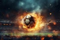 Intense stadium action, Fiery soccer ball kicked with immense power