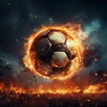 Intense stadium action, Fiery soccer ball kicked with immense power