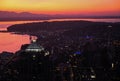 Intense sunset over Seattle from the top of a skyscraper Royalty Free Stock Photo