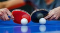 Intense table tennis match capturing competitive spirit of players at summer olympics