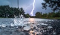 Intense Thunderstorm with Rain Splash on Road Royalty Free Stock Photo