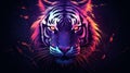 Intense Tiger Face Neon Photo With Bold Manga-inspired Characters