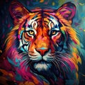 Intense and vibrant tiger artwork with colorful gradients and detailed flora fauna