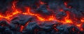 Intense volcanic landscape with molten lava flows and rugged black terrain, depicting natures fury and raw energy in a