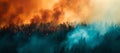 Intense wildfire engulfing a forest. vivid flames and smoke. conceptual image of environmental disaster and nature's