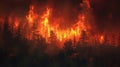 Intense Wildfire Engulfs Forest.AI generated image Royalty Free Stock Photo