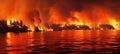 Intense wildfire ravaging british columbia, canada with massive flames in a destructive forest fire