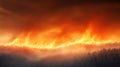 Intense wildfire spreading across a dense forest with towering flames Royalty Free Stock Photo